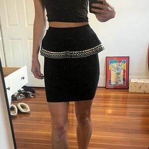 Bebe Black Pencil Skirt with Gold Studs